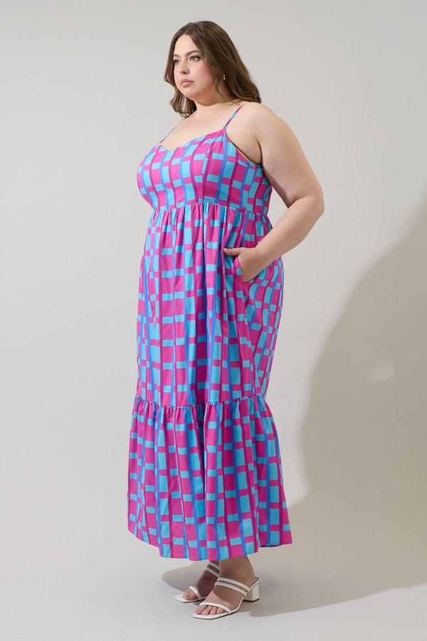 Sugarlips Marvy Checker Cabana Flowy Maxi Dress Curve