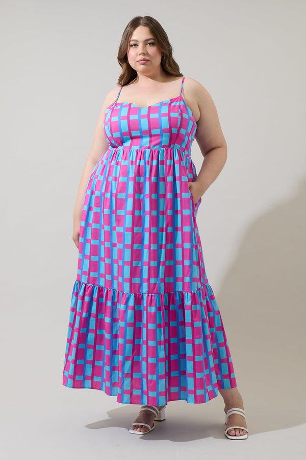 sugarlips Marvy Checker Cabana Flowy Maxi Dress Curve