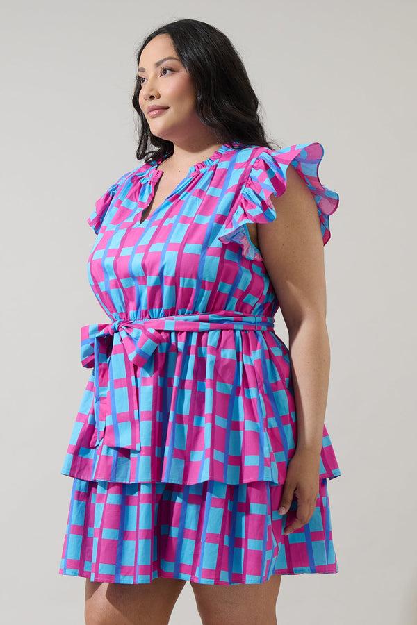 Sugarlips Marvy Checker Emie Ruffle Mini Dress Curve