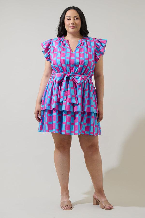 Sugarlips Marvy Checker Emie Ruffle Mini Dress Curve