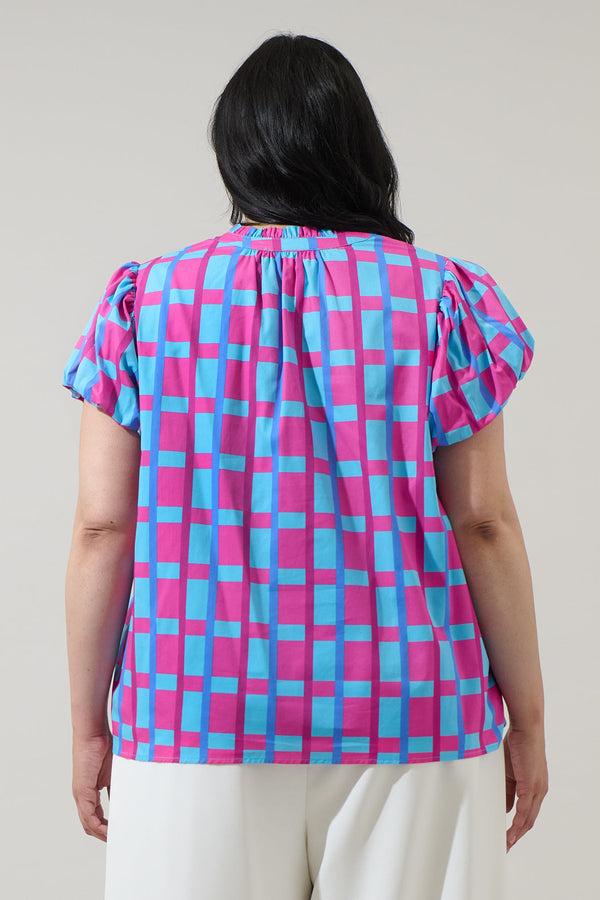 Sugarlips Marvy Checker Kenie Puff Sleeve Top Curve