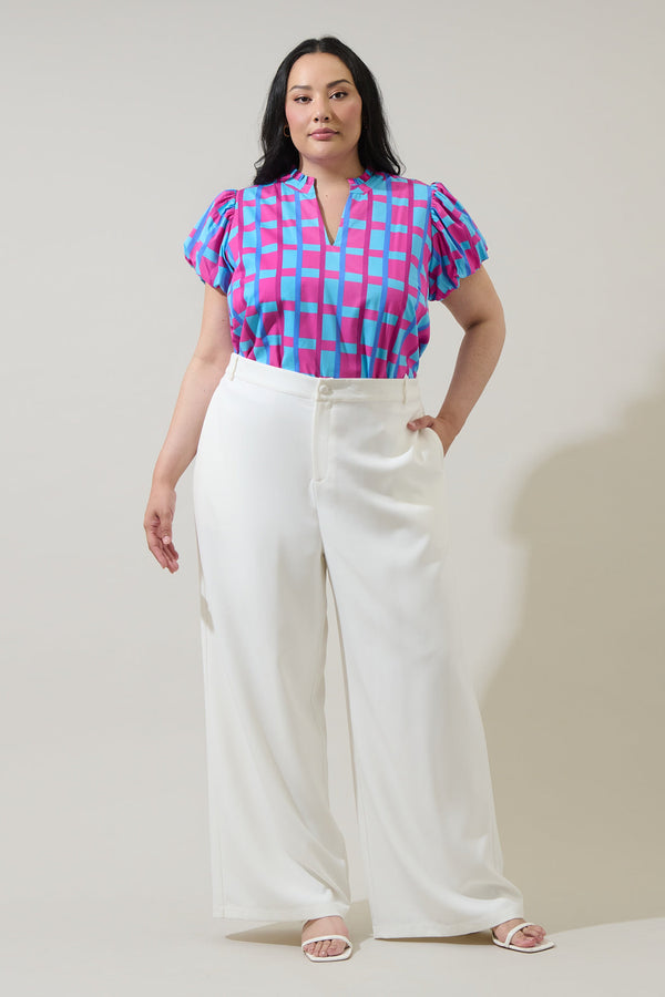 Sugarlips Marvy Checker Kenie Puff Sleeve Top Curve