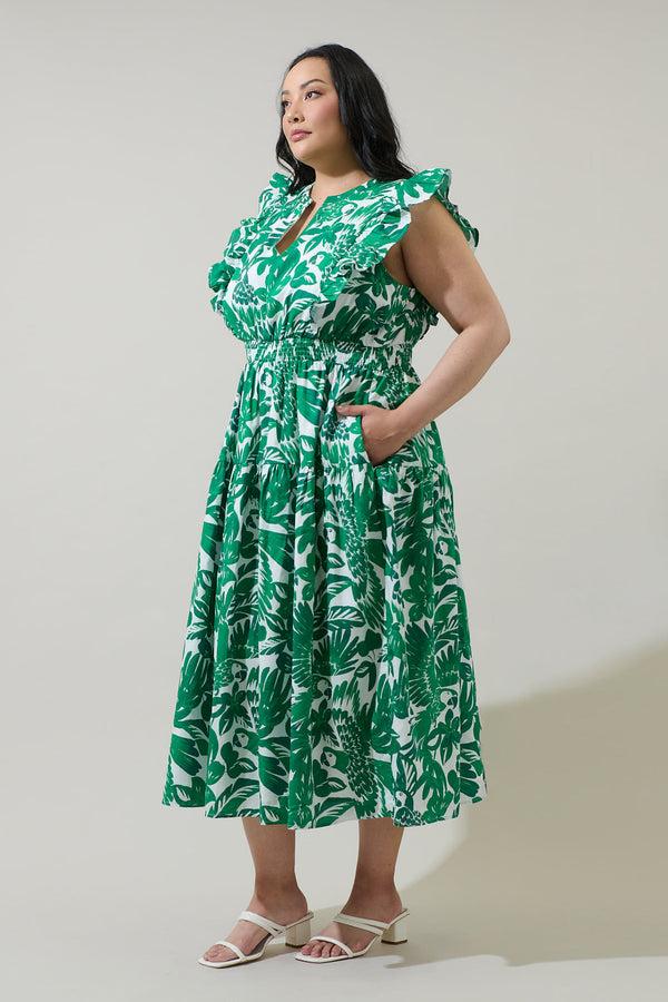 Sugarlips Masey Tropical Virna Ruffle Midi Dress Curve