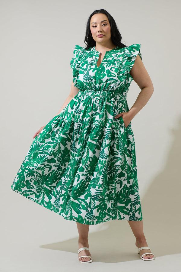sugarlips Masey Tropical Virna Ruffle Midi Dress Curve