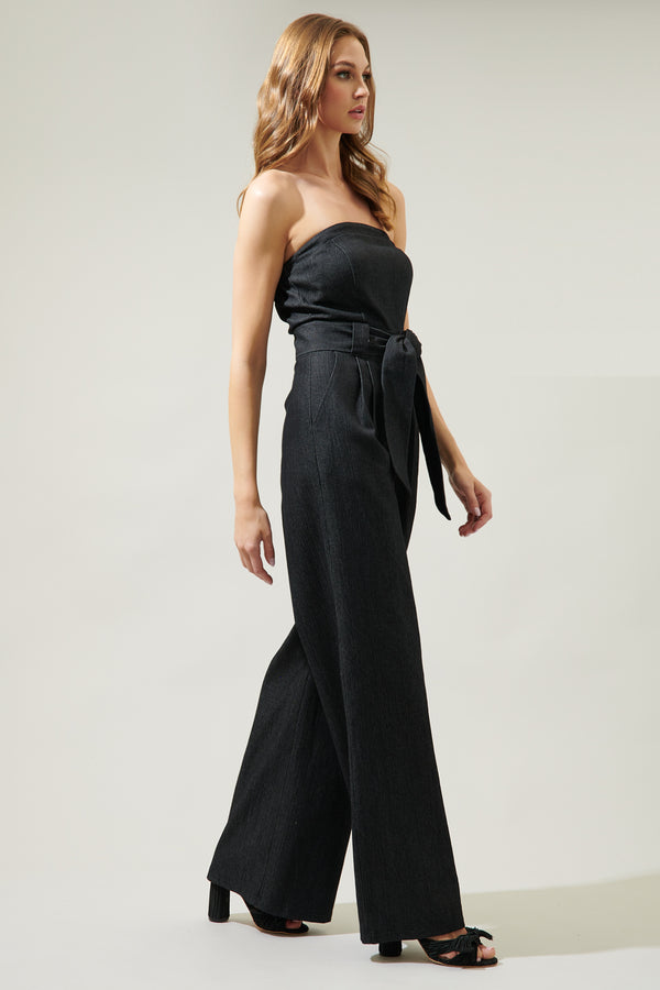Sugarlips Maverick Denim Tube Top Wide Leg Jumpsuit