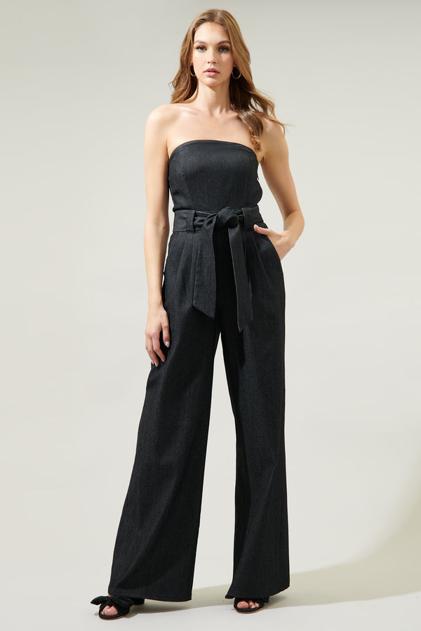 Sugarlips Maverick Denim Tube Top Wide Leg Jumpsuit