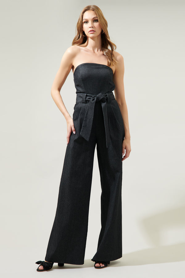 sugarlips Maverick Denim Tube Top Wide Leg Jumpsuit