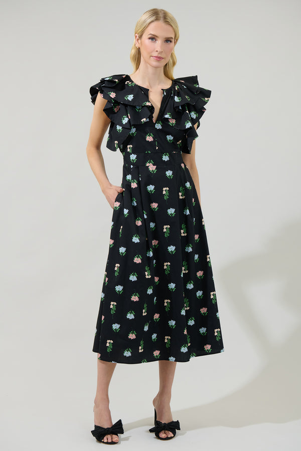 Sugarlips Mayrel Floral Santana Tie Back Midi Dress