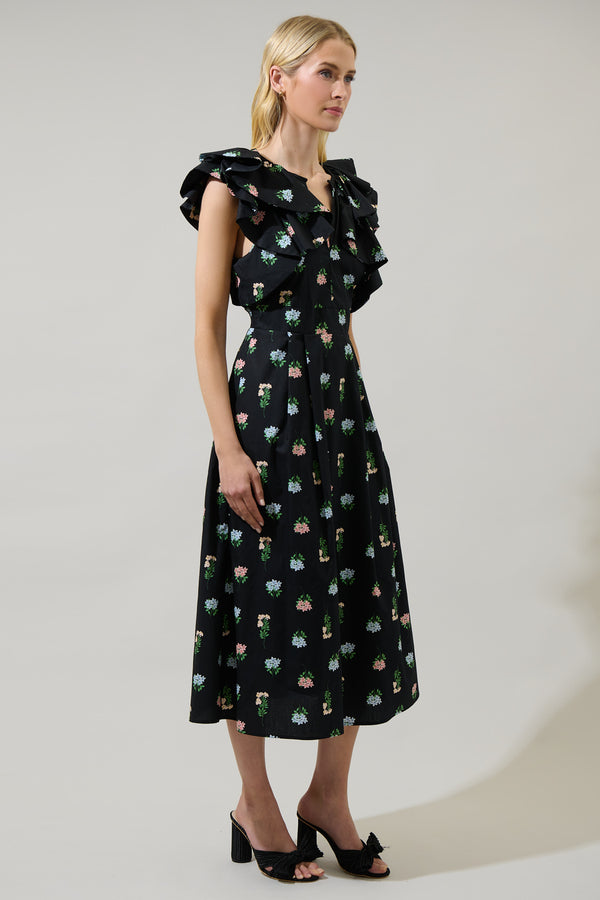 Sugarlips Mayrel Floral Santana Tie Back Midi Dress