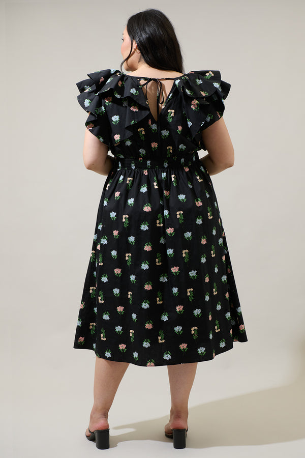 Sugarlips Mayrel Floral Santana Tie Back Midi Dress Curve