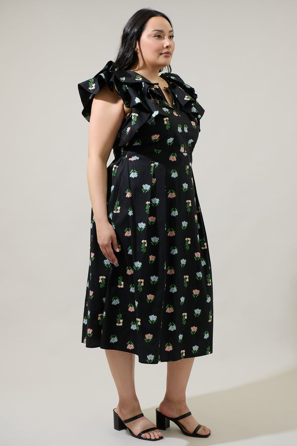 Sugarlips Mayrel Floral Santana Tie Back Midi Dress Curve