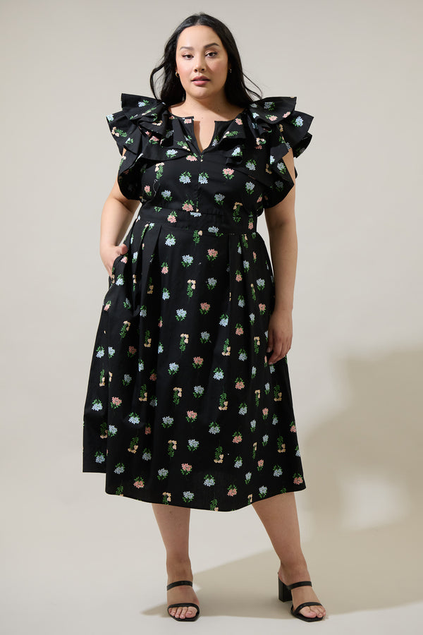 sugarlips Mayrel Floral Santana Tie Back Midi Dress Curve