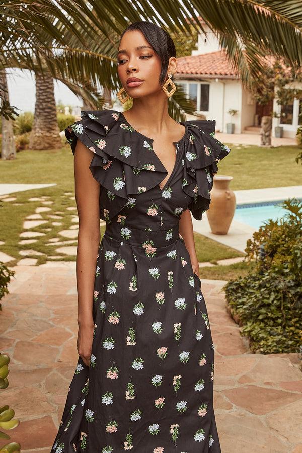 sugarlips Mayrel Floral Santana Tie Back Midi Dress
