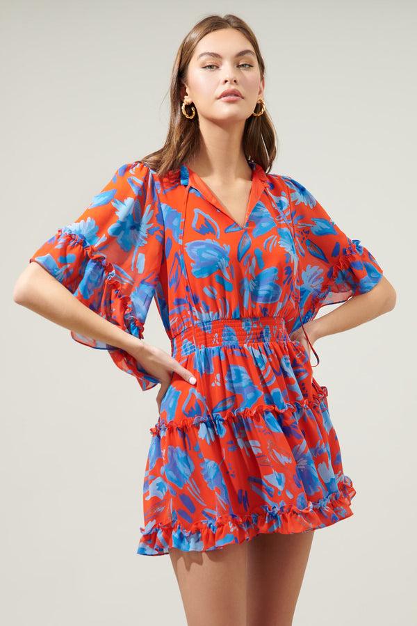 Sugarlips Mazie Floral Amorcito Bell Sleeve Mini Dress