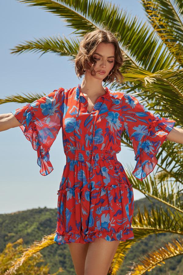 sugarlips Mazie Floral Amorcito Bell Sleeve Mini Dress