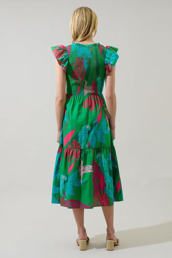Sugarlips Meig Tropical Giza Glare Smock Tiered Midi Dress