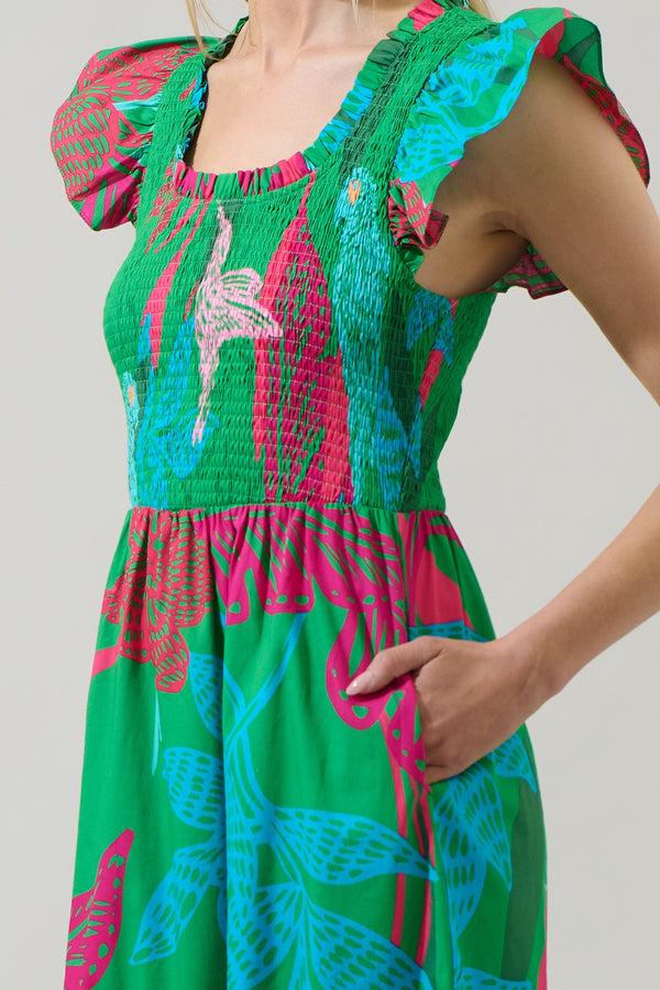 Sugarlips Meig Tropical Giza Glare Smock Tiered Midi Dress