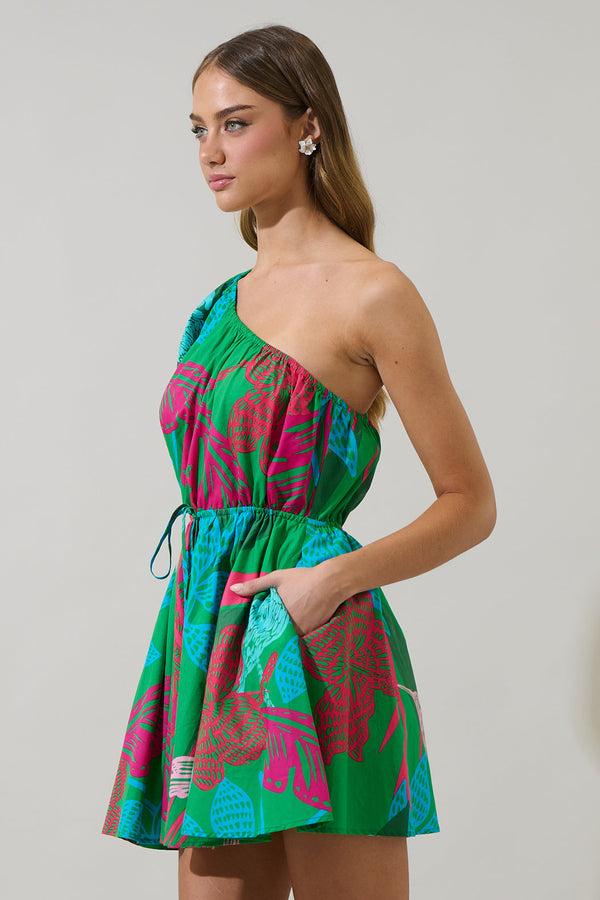 Sugarlips Meig Tropical Menly One Shoulder Mini Dress