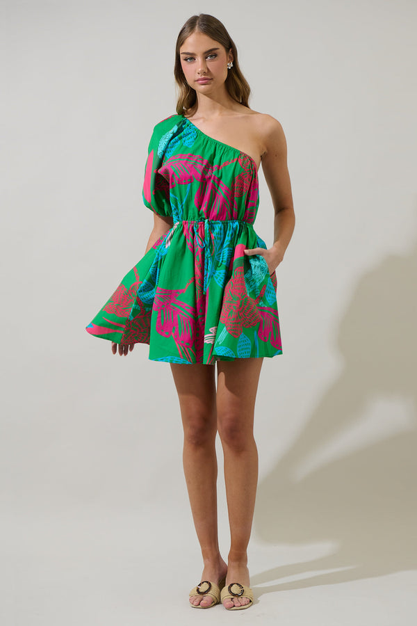 Sugarlips Meig Tropical Menly One Shoulder Mini Dress