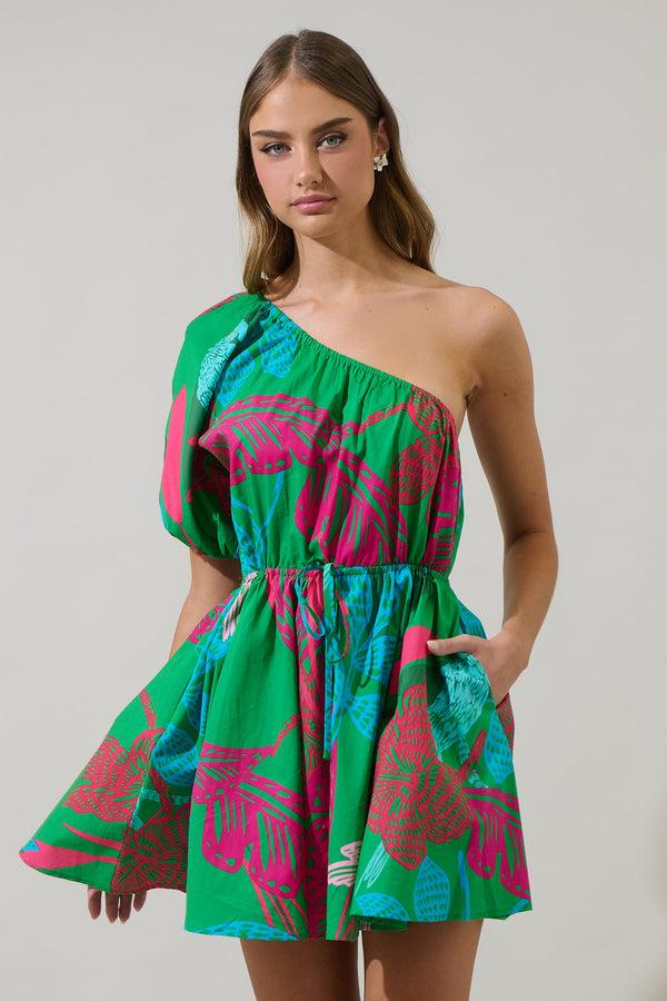 sugarlips Meig Tropical Menly One Shoulder Mini Dress