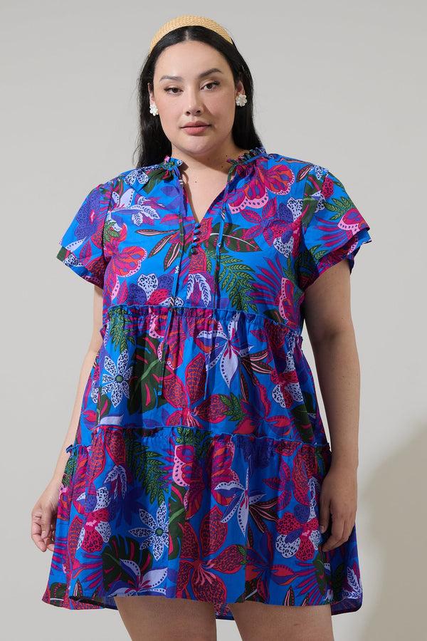sugarlips Mela Tropics Empire Tiered Mini Dress Curve