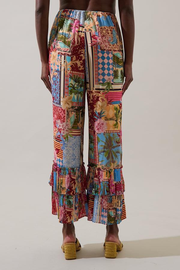 Sugarlips Melani Tropical Gabby Pleated Ruffle Pants