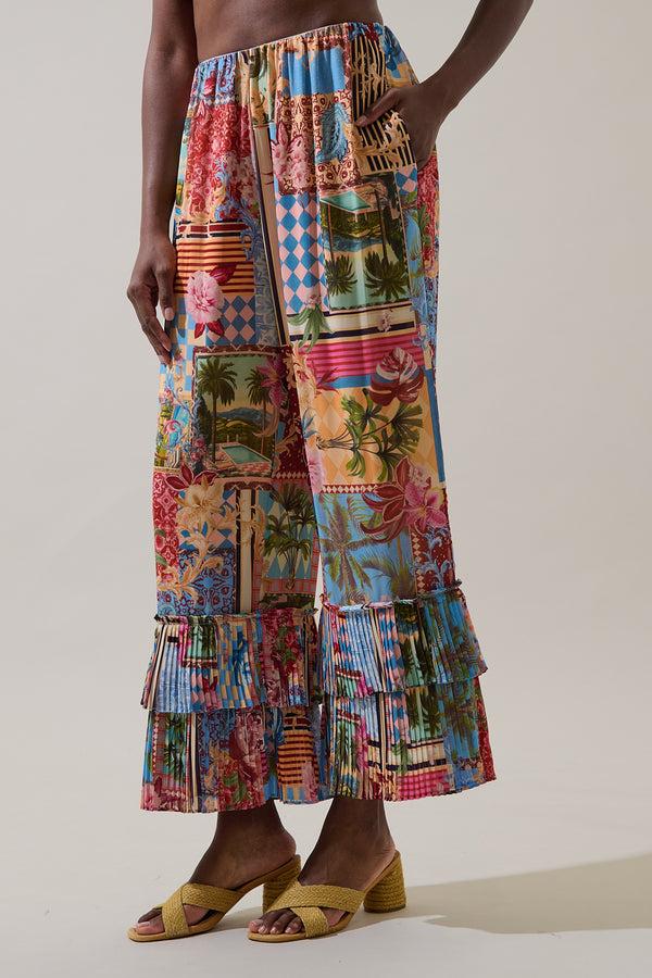 Sugarlips Melani Tropical Gabby Pleated Ruffle Pants