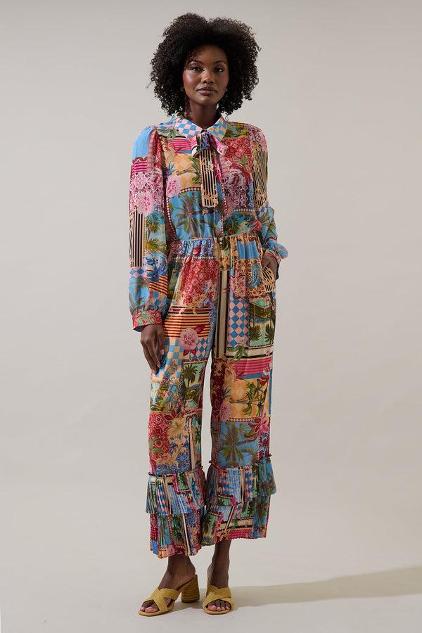 Sugarlips Melani Tropical Gabby Pleated Ruffle Pants