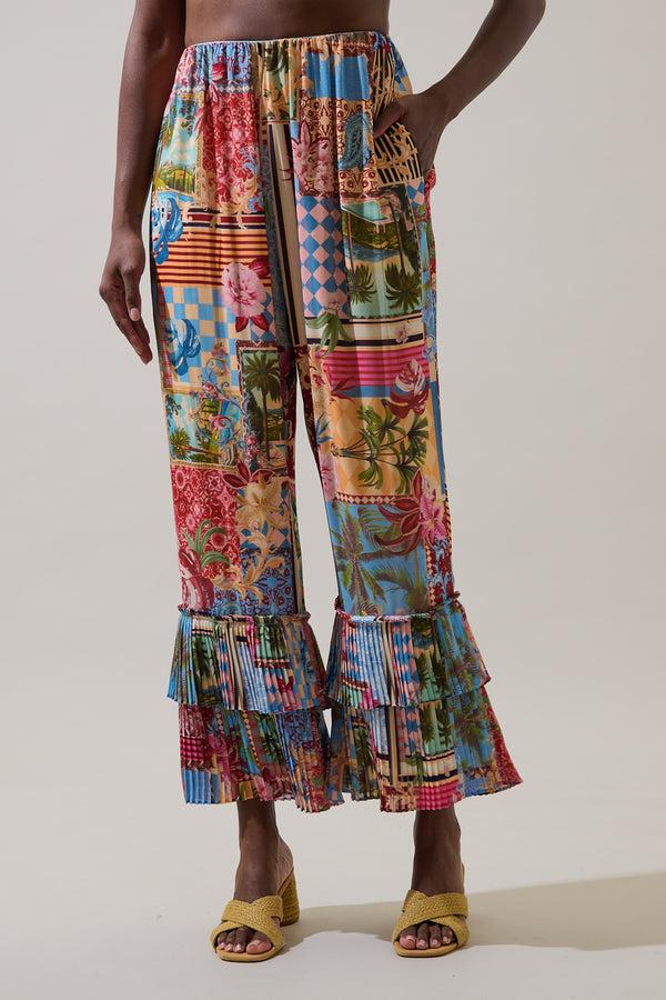 sugarlips Melani Tropical Gabby Pleated Ruffle Pants