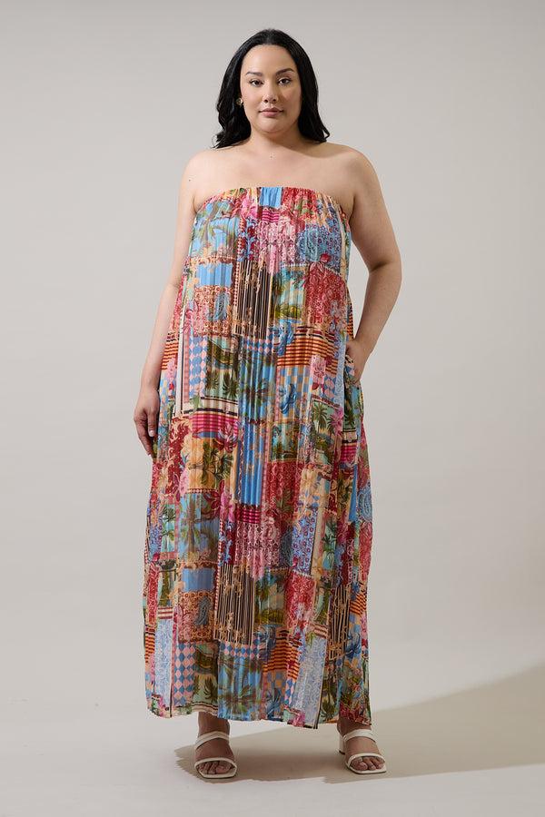 sugarlips Melani Tropical Isabela Pleated Maxi Dress Curve