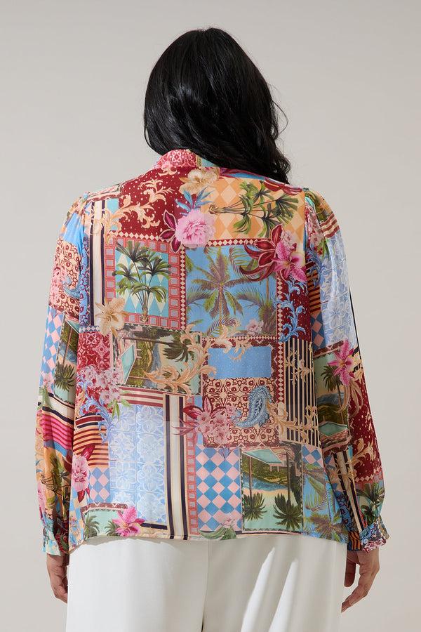 Sugarlips Melani Tropical Matra Long Sleeve Collared Blouse Curve