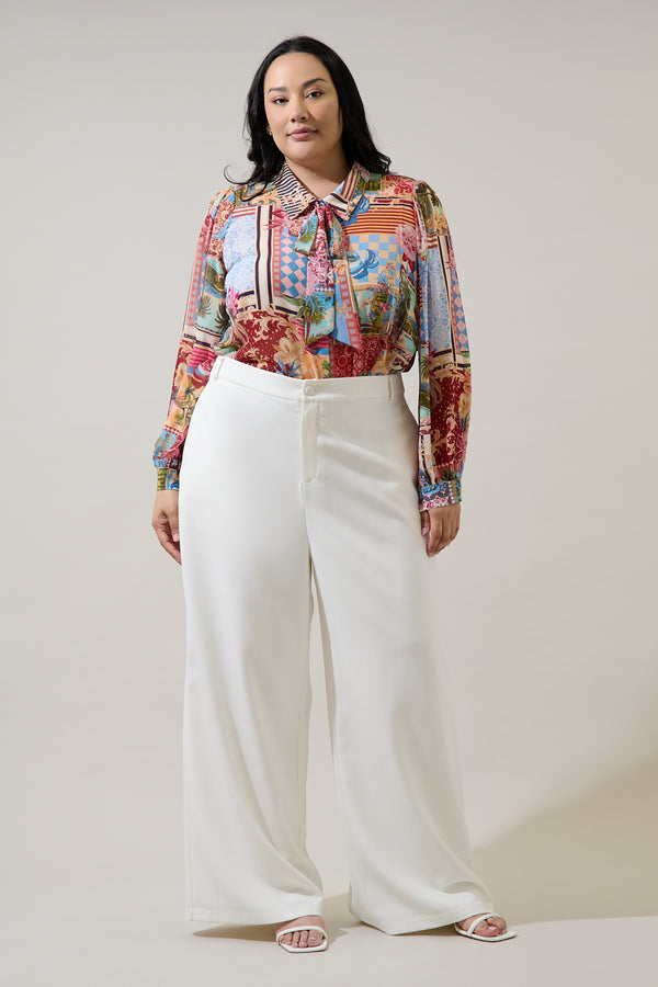 Sugarlips Melani Tropical Matra Long Sleeve Collared Blouse Curve