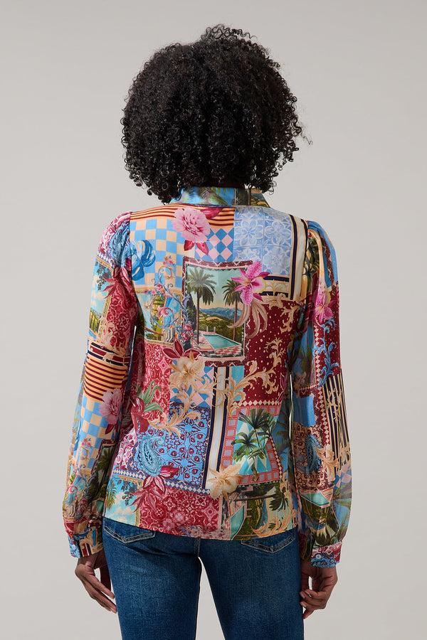 Sugarlips Melani Tropical Matra Long Sleeve Collared Blouse