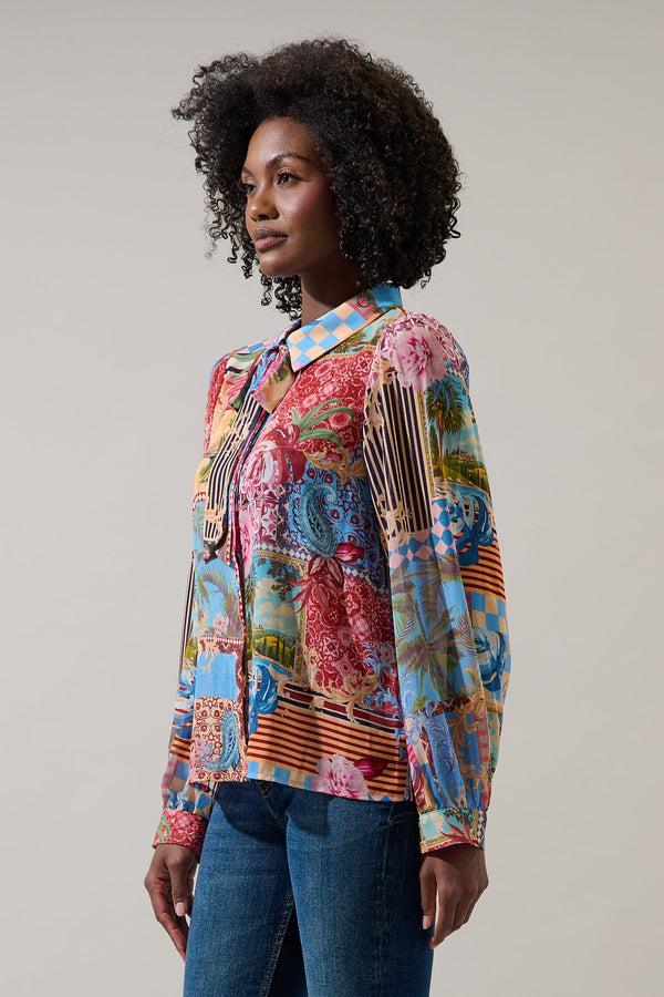 Sugarlips Melani Tropical Matra Long Sleeve Collared Blouse