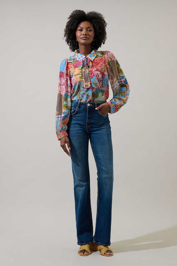 Sugarlips Melani Tropical Matra Long Sleeve Collared Blouse