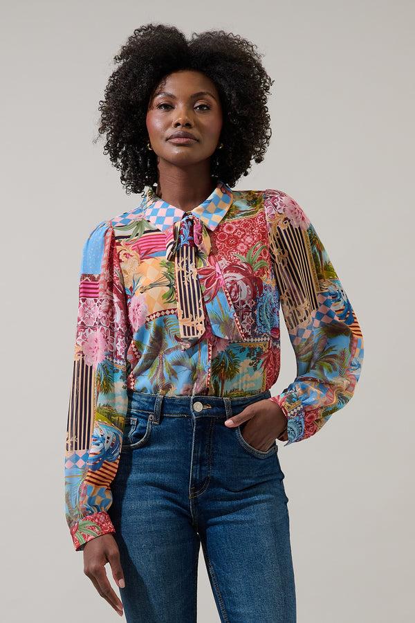 sugarlips Melani Tropical Matra Long Sleeve Collared Blouse