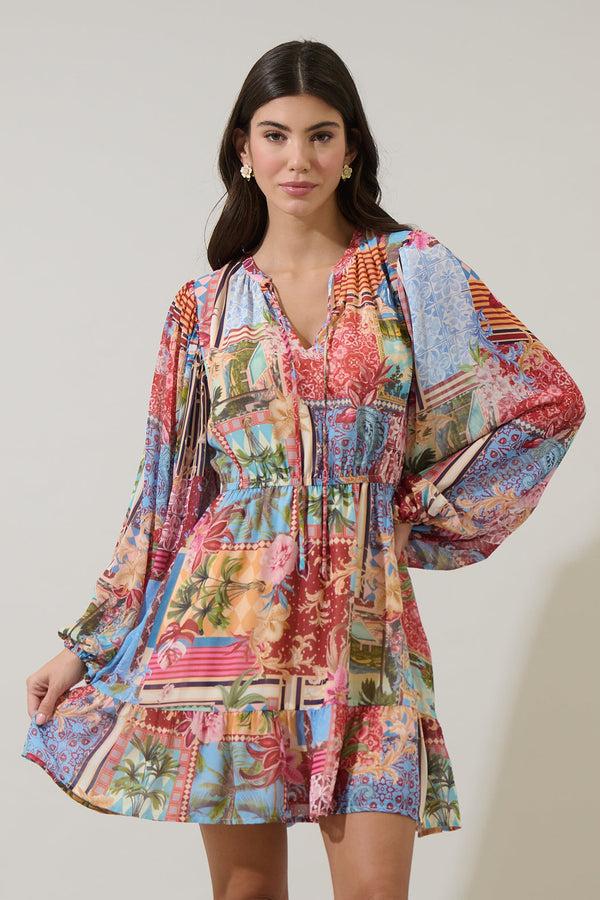 Sugarlips Melani Tropical Paxton Balloon Sleeve Mini Dress