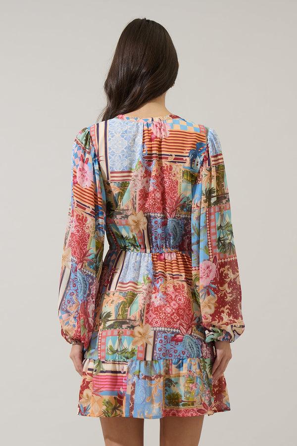 Sugarlips Melani Tropical Paxton Balloon Sleeve Mini Dress