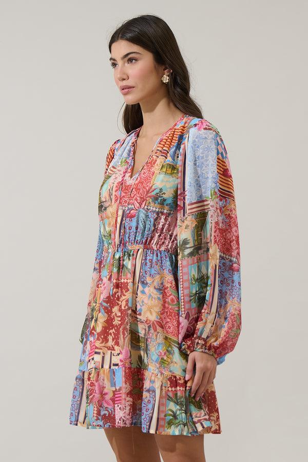 Sugarlips Melani Tropical Paxton Balloon Sleeve Mini Dress