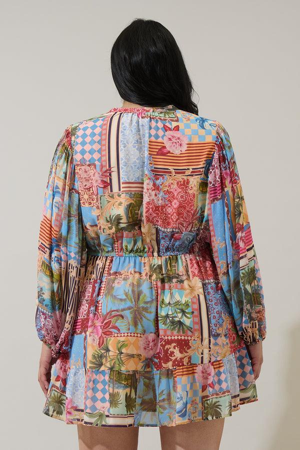 Sugarlips Melani Tropical Paxton Balloon Sleeve Mini Dress Curve