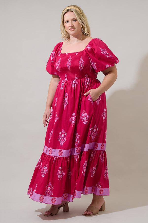 Sugarlips Mercer Floral Berky Smocked Maxi Dress Curve