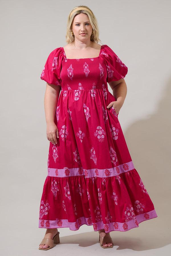 sugarlips Mercer Floral Berky Smocked Maxi Dress Curve