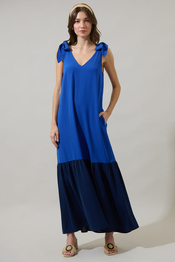 sugarlips Merideth Tie Shoulder Drop Waist Maxi Dress
