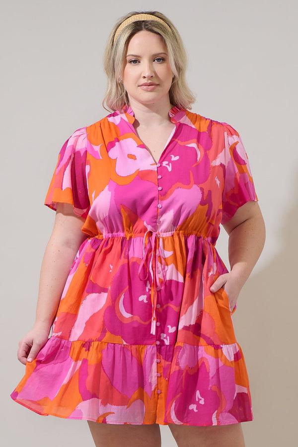 sugarlips Merim Floral Amo Button Up Mini Dress Curve