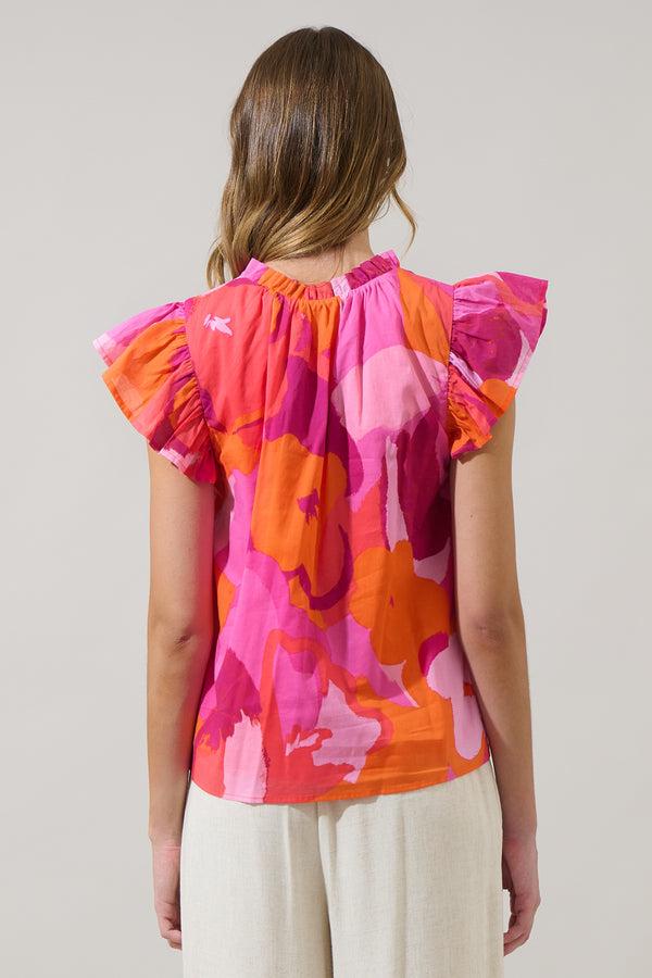 Sugarlips Merim Floral Deniza Split Neck Ruffle Top