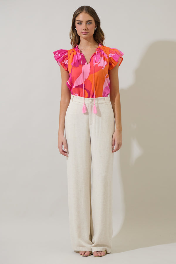 Sugarlips Merim Floral Deniza Split Neck Ruffle Top