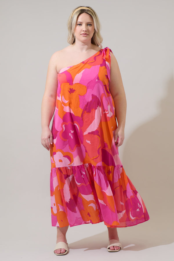 sugarlips Merim Floral Nicol One Shoulder Maxi Dress Curve