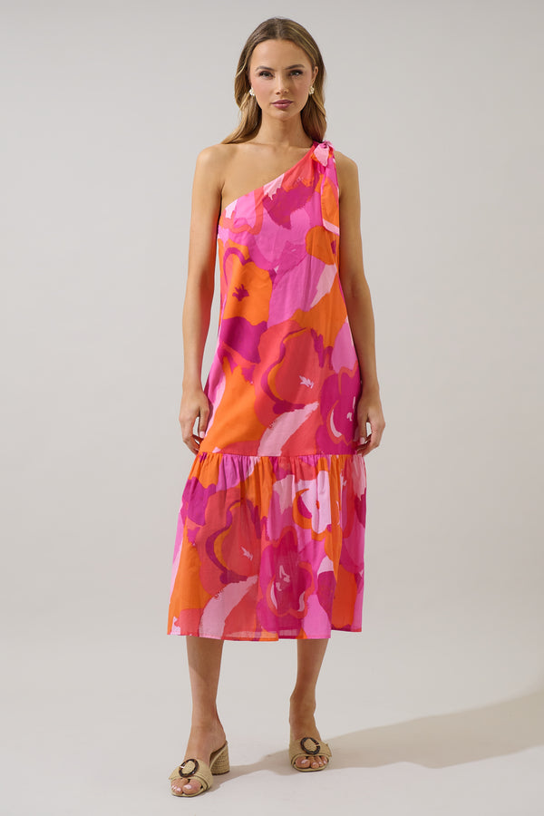 sugarlips Merim Floral Nicol One Shoulder Midi Dress