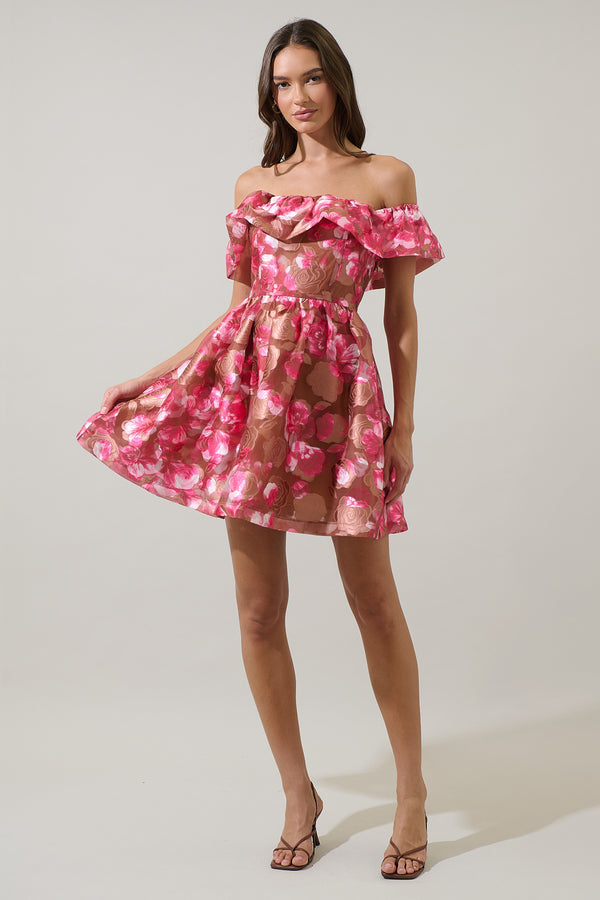 Sugarlips Mersin Floral Off The Shoulder Mini Dress