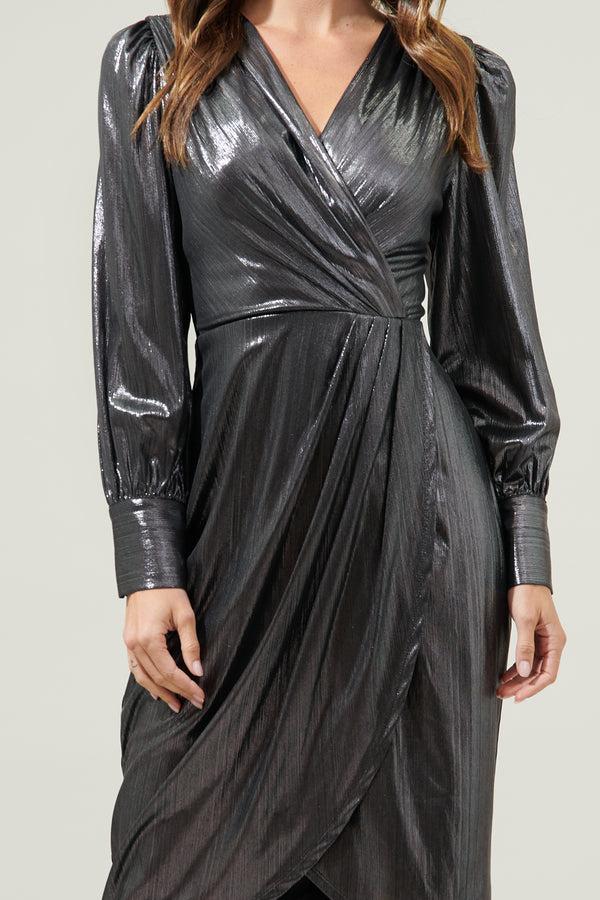 Sugarlips Midnight Strikes Metallic Faux Wrap Dress